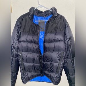 Navy blue and black puffer jacket